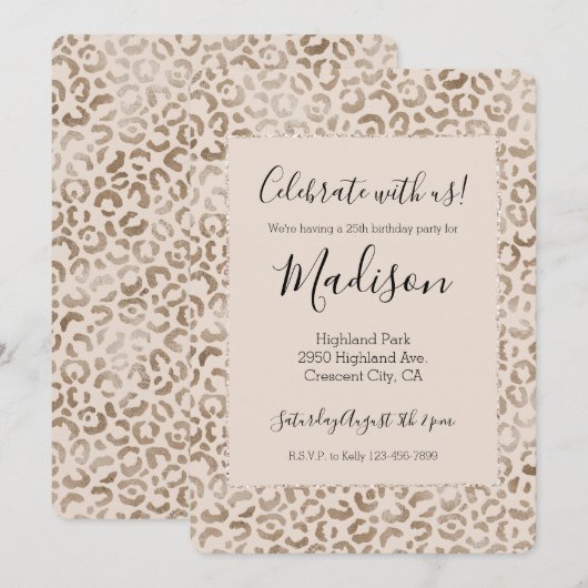 クリーム茶ヒョウ柄 招待状 (正面/裏面)