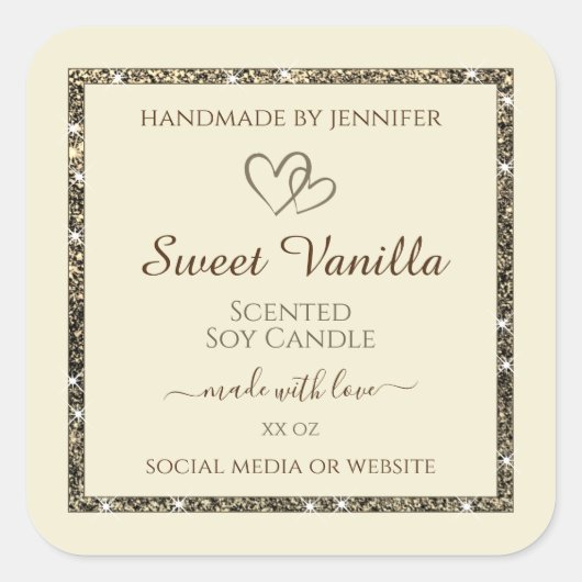 クリーム製品包装ラベル金ゴールド縁どグリッター スクエアシール (正面)