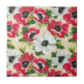 クリーム赤と白イエローの美しいケシ タイル (正面)