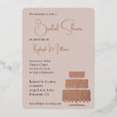 クリーム赤面グラムダイアモンズケーキブライダルシャワー 箔招待状 (正面)
