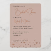 クリーム赤面ダイヤモンド紙吹雪ハートブライダルシャワー 箔招待状 (正面)