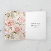クリーム赤面ピンクローズフローラ結婚ズ カード (内部)