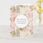 クリーム赤面ピンクローズフローラ結婚ズ カード (黄色い花)