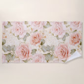 クリーム赤面ピンクローゼスフローラブライダルシャワー ビーチタオル (正面)