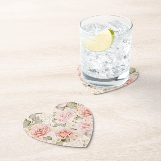 クリーム赤面ピンクローゼスフローラブライダルシャワー ペーパーコースター (インサイチュ)