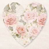 クリーム赤面ピンクローゼスフローラブライダルシャワー ペーパーコースター (正面)