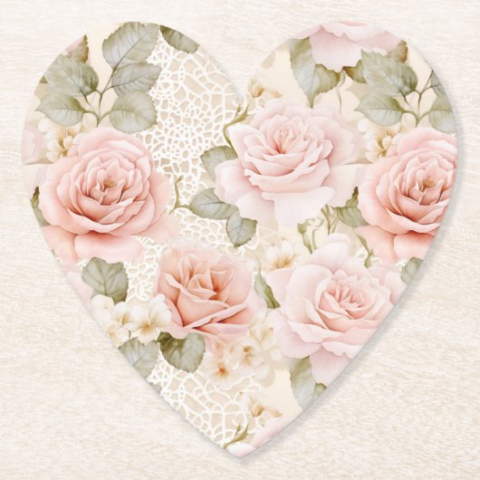 クリーム赤面ピンクローゼスフローラブライダルシャワー ペーパーコースター (正面)