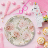 クリーム赤面ピンクローゼスフローラブライダルシャワー ペーパープレート (パーティー)