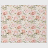 クリーム赤面ピンクローゼスフローラブライダルシャワー ラッピングペーパー (フラット)