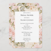 クリーム赤面ピンクローゼスフローラブライダルシャワー 招待状 (正面/裏面)