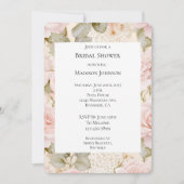 クリーム赤面ピンクローゼスフローラブライダルシャワー 招待状 (正面)