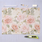 クリーム赤面ピンクローゼスフローラブライダルシャワー 薄葉紙 (クラフト)