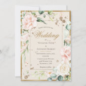 クリーム赤面フローラウォーターカラーロマンチック結婚ズ 招待状 (正面)