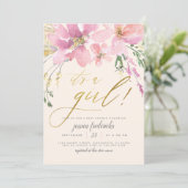クリーム赤面&金ゴールド女の子フローラベビーシャワー 招待状 (スタンド正面)