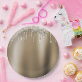 クリーム金ゴールドグリッツグリッターアイスクリームドリップ誕生日 ペーパープレート (パーティー)