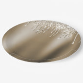 クリーム金ゴールドグリッツグリッターアイスクリームドリップ誕生日 ペーパープレート (アングル)