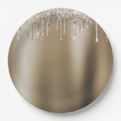 クリーム金ゴールドグリッツグリッターアイスクリームドリップ誕生日 ペーパープレート (正面)