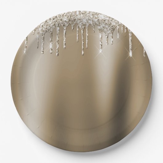 クリーム金ゴールドグリッツグリッターアイスクリームドリップ誕生日 ペーパープレート (正面)