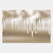 クリーム金ゴールドグリッツグリッターアイスクリームドリップ誕生日 ラッピングペーパーシート (正面3)