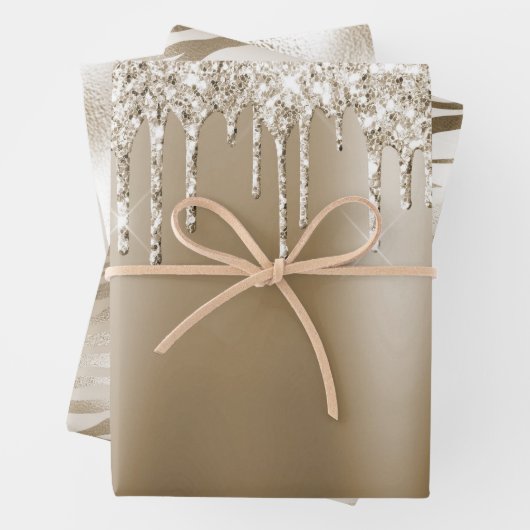 クリーム金ゴールドグリッツグリッターアイスクリームドリップ誕生日 ラッピングペーパーシート (インサイチュ)