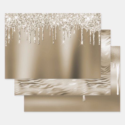 クリーム金ゴールドグリッツグリッターアイスクリームドリップ誕生日 ラッピングペーパーシート (セット)