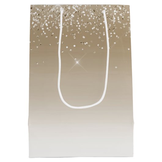 クリーム金ゴールドグリッツグリッターブライダルシャワー ミディアムペーパーバッグ (裏面)
