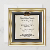 クリーム金ゴールドシルバー誕生日プリンスキングクイーン2 招待状 (裏面)