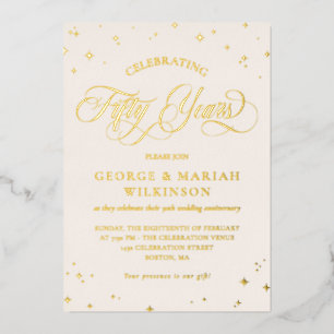 クリーム金ゴールドスター50周年結婚を迎える 箔招待状