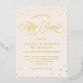 クリーム金ゴールドスター50周年結婚を迎える 箔招待状 (正面)