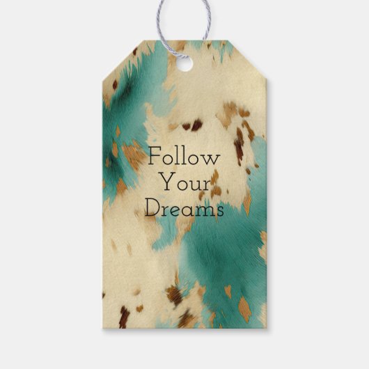 クリーム金ゴールドターコイズ牛皮動物 ギフトタグ (正面)