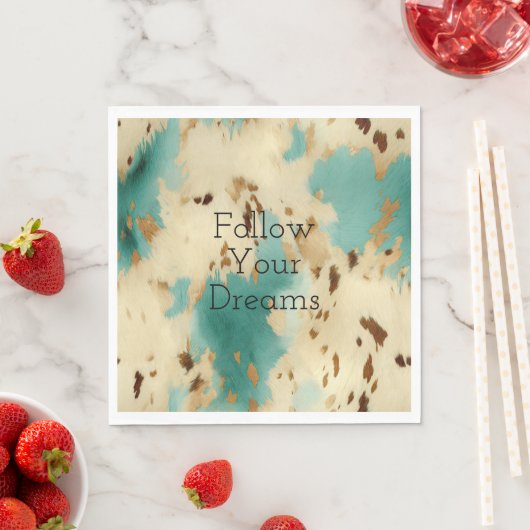 クリーム金ゴールドターコイズ牛皮動物 スタンダードランチョンナプキン (インサイチュ)