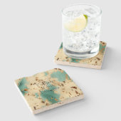 クリーム金ゴールドターコイズ牛皮動物 ストーンコースター (横)