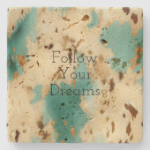 クリーム金ゴールドターコイズ牛皮動物 ストーンコースター (正面)