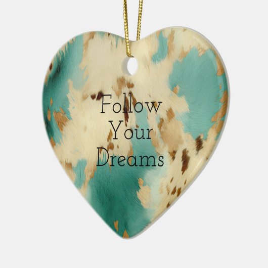 クリーム金ゴールドターコイズ牛皮動物 セラミックオーナメント (左)