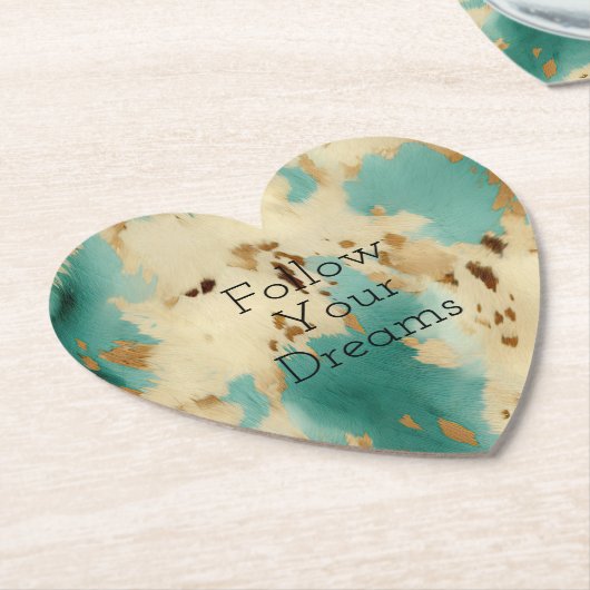 クリーム金ゴールドターコイズ牛皮動物 ペーパーコースター (アングル)