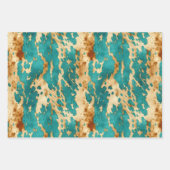 クリーム金ゴールドターコイズ牛皮動物 ラッピングペーパーシート (正面3)