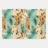 クリーム金ゴールドターコイズ牛皮動物 ラッピングペーパーシート (正面2)
