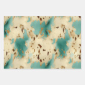 クリーム金ゴールドターコイズ牛皮動物 ラッピングペーパーシート (正面)