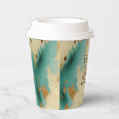 クリーム金ゴールドターコイズ牛皮動物 紙コップ (右)