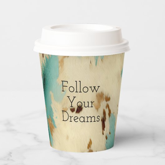 クリーム金ゴールドターコイズ牛皮動物 紙コップ (正面)