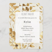 クリーム金ゴールドフラワーズ誕生日 招待状 (正面/裏面)
