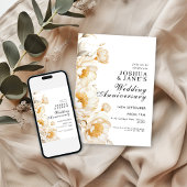 クリーム金ゴールドフローラエレガントな結婚記念日 招待状
