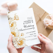 クリーム金ゴールドフローラエレガントな結婚記念日 招待状