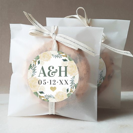 クリーム金ゴールドフローラグリーナリーハート結婚ズモノグラム ラウンドシール