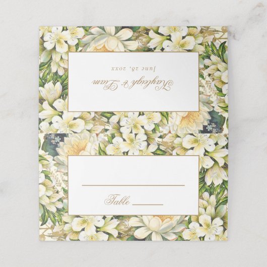 クリーム金ゴールドフローラ結婚アールヌーボー プレイスカード (外部開封)