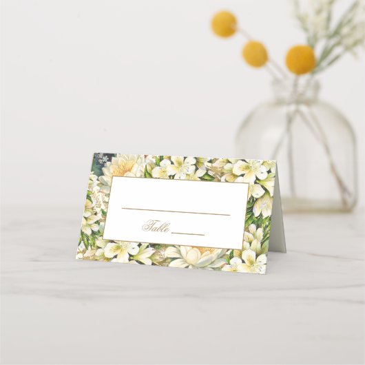 クリーム金ゴールドフローラ結婚アールヌーボー プレイスカード (正面)