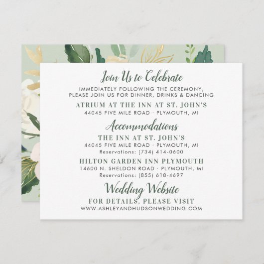 クリーム金ゴールドフローラ結婚グリーンリー情報 エンクロージャーカード (正面/裏面)