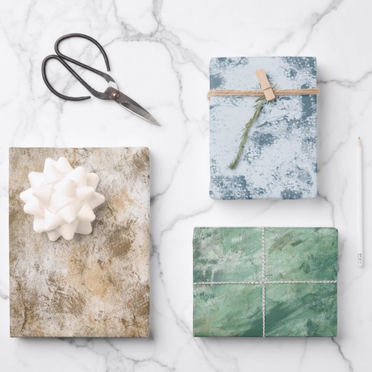 クリーム金ゴールドブルーグリーングランジシック抽象芸術 ラッピングペーパーシート (正面)