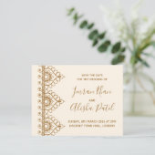 クリーム金ゴールドヘナデシインディアン結婚式招待状 出欠カード (スタンド正面)