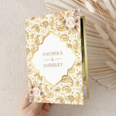 クリーム金ゴールドペイズリーフローラQRコードインディアン結婚の 招待状